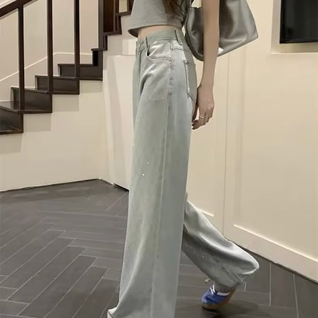 クロスラインストーンデニムパンツ