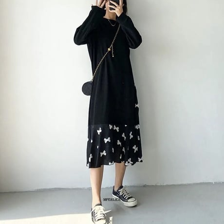 リボンシフォンドッキング ワンピース