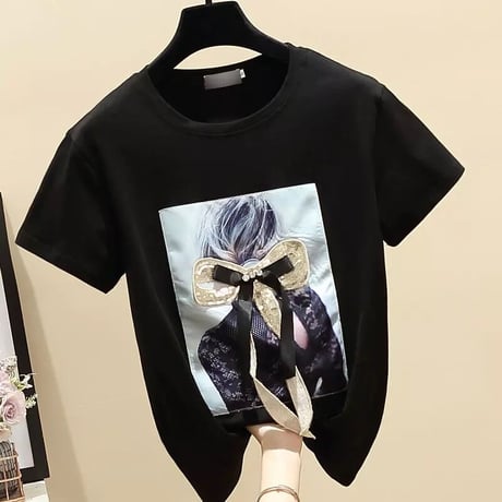 リボンパッチワーク フォトTシャツ 2色展開