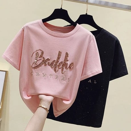 スパンコールメッセージ ラメTシャツ 2色展開