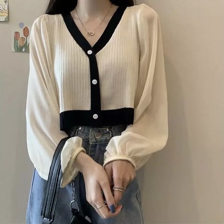 シフォンスリーブ ショートカーディガン 3色展開