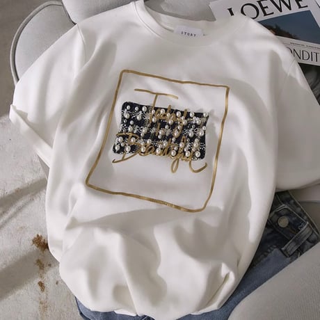 ツイードパール ゴールドレターTシャツ 3色展開