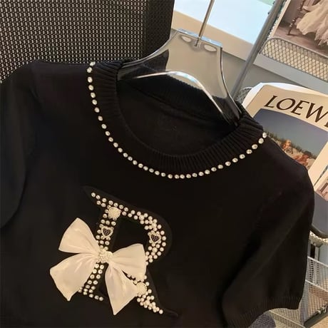 Rビジューパールサマーニット 2色展開