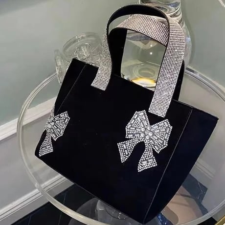 リボンストーン ベロアバッグ 2色展開