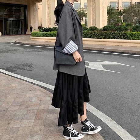 【White Sサイズ即納】シフォン アシンメトリースカート 2色展開