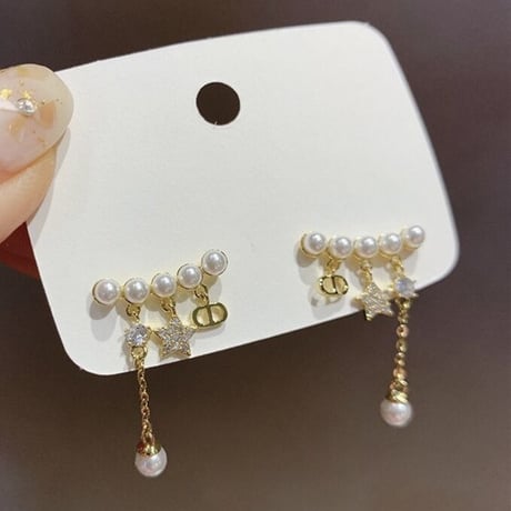 【即納】パールライン ゴールドモチーフピアス