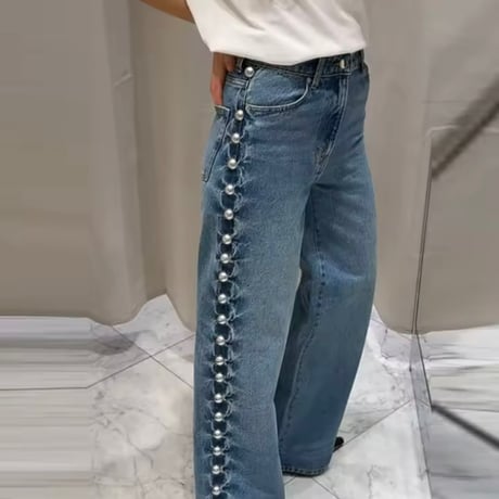 サイドリベットハイウエストデニムパンツ 2色展開