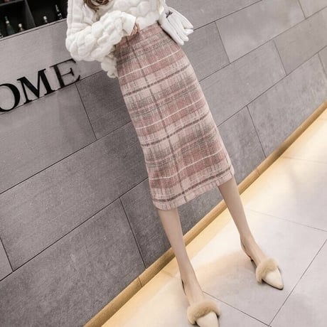 ハイウエストツイード ペンシルスカート 2色展開