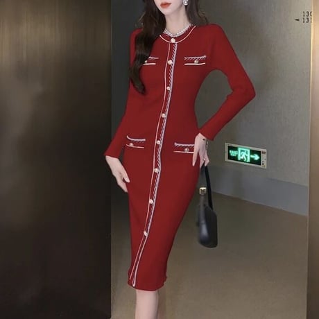 ブルーステッチ タイトニットワンピース 3色展開