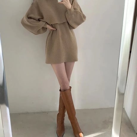 ショートニット ワンピースセット 3色展開