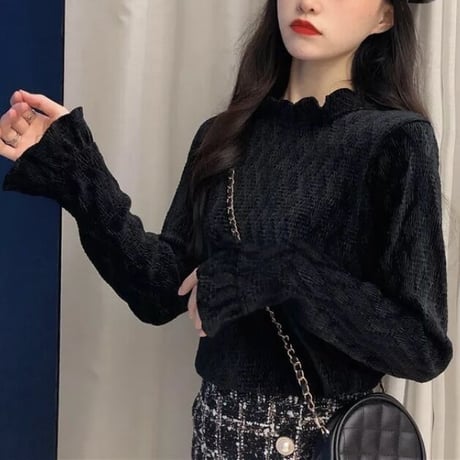 フリルスリーブ ハイネックトップス 2色展開