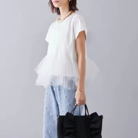 ドットメッシュティアードTシャツ 2色展開