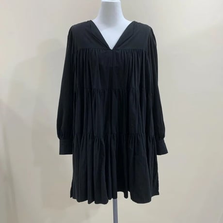 Vネックカラー フレアブラウスワンピース 3色展開