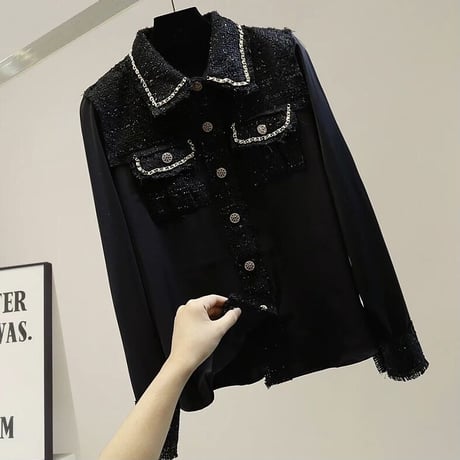 ツイード  シフォンブラウス 2色展開