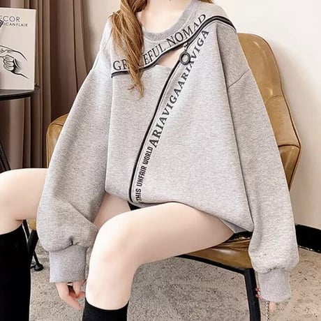 メッセージジッパー ルーズスウェットトップス 3色展開