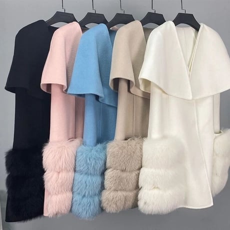 【高品質】フォックスファーポケット カシミヤケープコート 5色展開