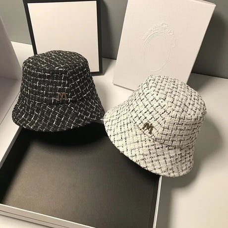 メタルゴールドロゴ ツイードバケットハット 2色展開