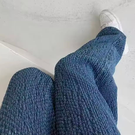 ワッフルハイウエストデニムパンツ 2色展開