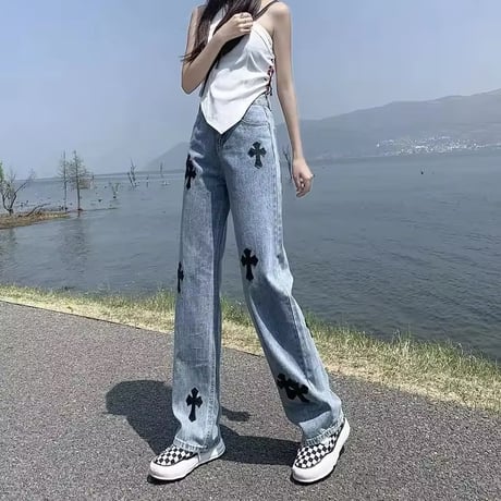 クロス ハイウエストデニムパンツ