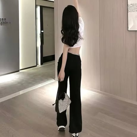 パールチェーンウエストカットパンツ