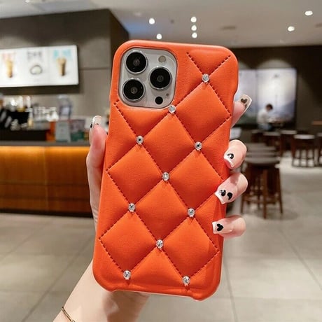 【White 14pro即納】クロスキルティング ストーンiPhoneケース 8色展開