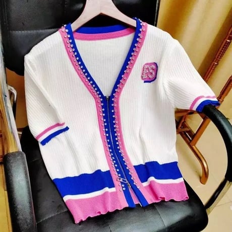 ストーンカラーライン ジッパーカーディガン 2色展開