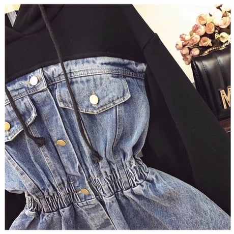 デニムビスチェ風パーカー 2色展開