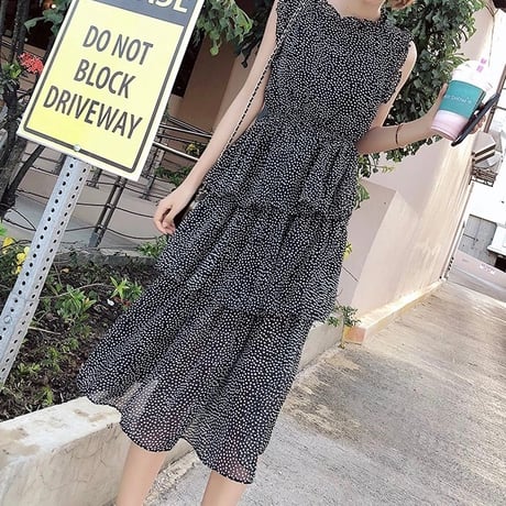 シフォンポルカドット フリルワンピース