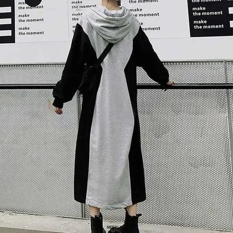 サイドブラック スウェットワンピース