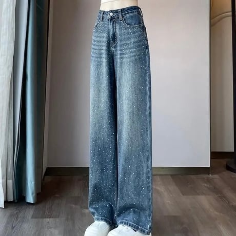 ラインストーンウォッシュデニムパンツ