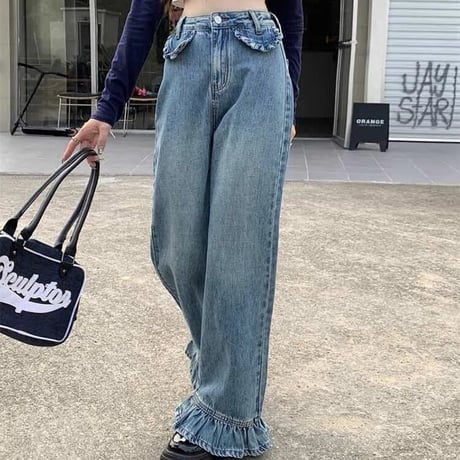 フリルフレア デニムパンツ