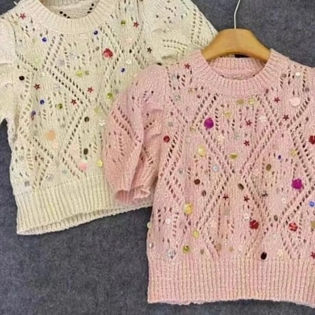 カラフルスパンコール サマーニット 2色展開