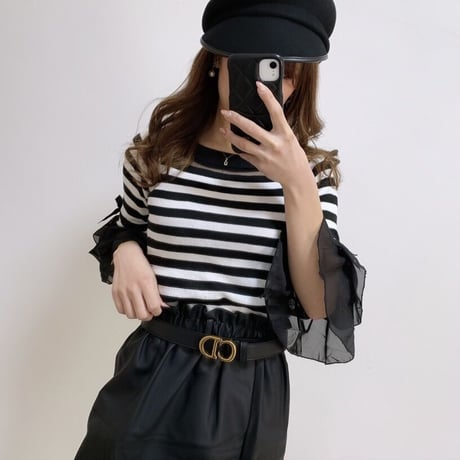 フリルスリーブ シースルートップス 4色展開