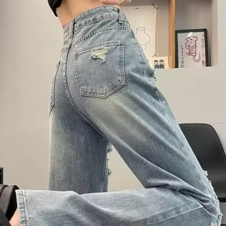 ラインストーンクラッシュデニムパンツ