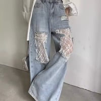 ダメージレースレトロデニムパンツ