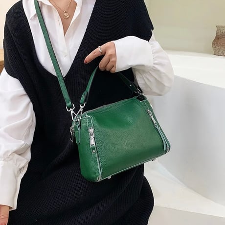 カウレザー ジッパー2wayバッグ 4色展開