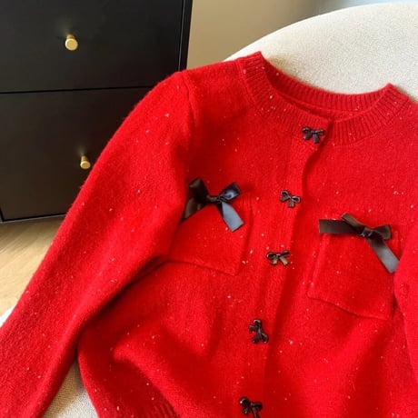 ブラックリボン カーディガン 4色展開