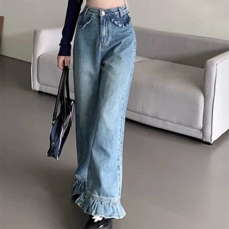 フリルフレア デニムパンツ