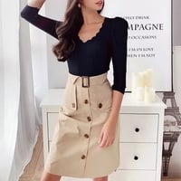 【Beigh Mサイズ.Black Sサイズ即納】ダブルブレスト Aラインスカート