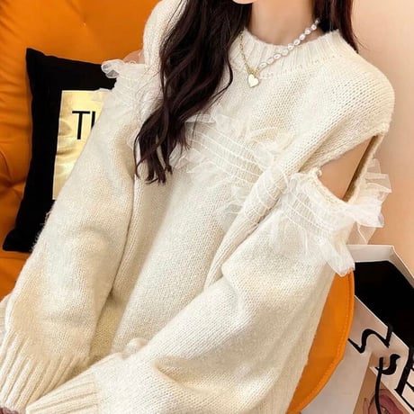 フリルライン カットショルダーニット 2色展開