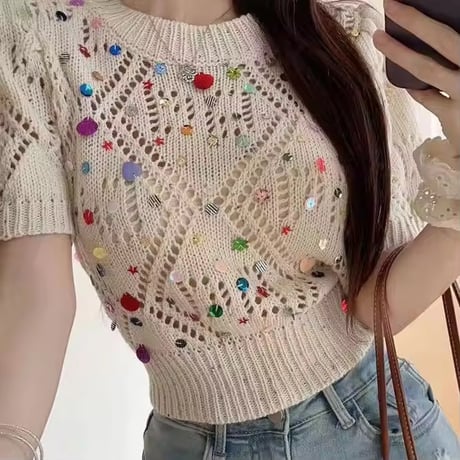 カラフルスパンコールサマーニット