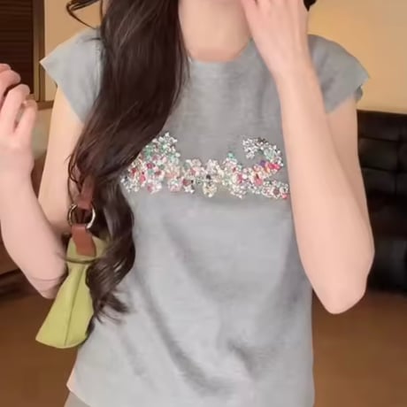 カラフルビジューノースリーブトップス