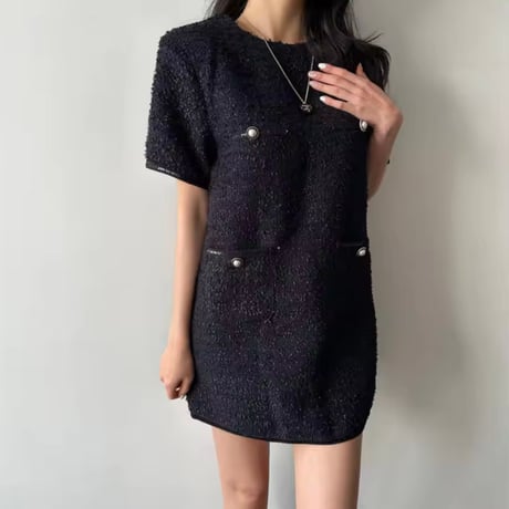 バイカラーツイードワンピース 2色展開
