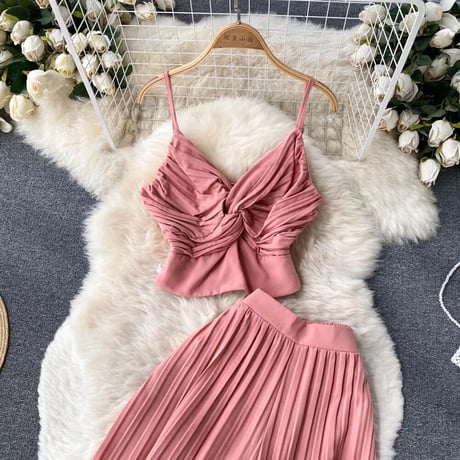 カシュクールトップス リブパンツセットアップ 6色展開