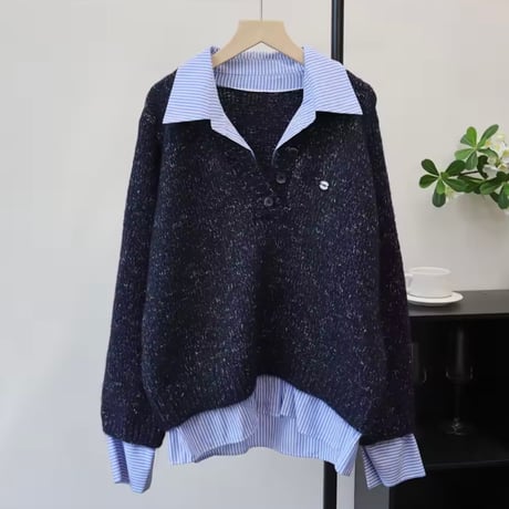 ストライプシャツドッキングニット 3色展開