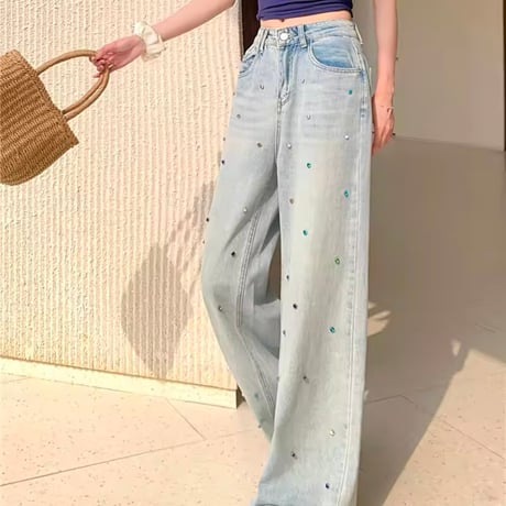 カラフルストーンハイウエストデニム