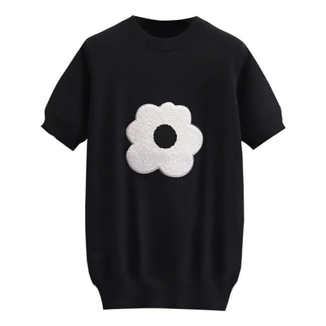【White即納】モノクロフラワー サマーニット 3色展開