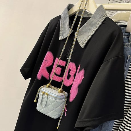 デニムカラー ピンクロゴTシャツ 2色展開