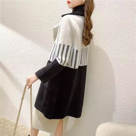 バイカラーストライプ ウールコート 2色展開