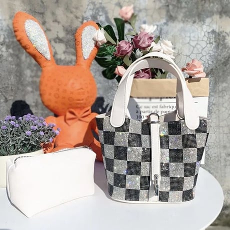 ラインストーン バケットバッグ 3色展開